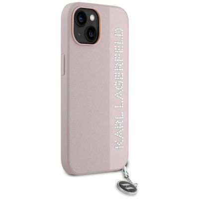 4. Etui Karl Lagerfeld Saffiano Rhinestones & Charm na iPhone 15 / 14 / 13 - różowe