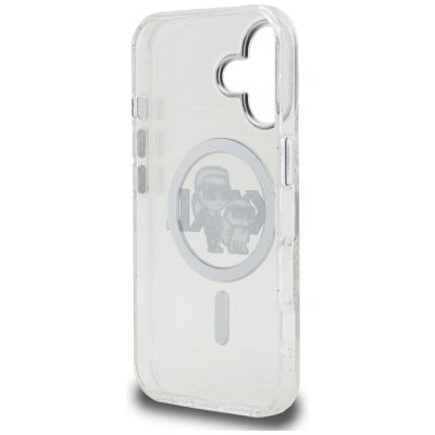 7. Etui Karl Lagerfeld IML Glitter Karl & Choupette Sketch Logo MagSafe do iPhone 16 - przezroczyste