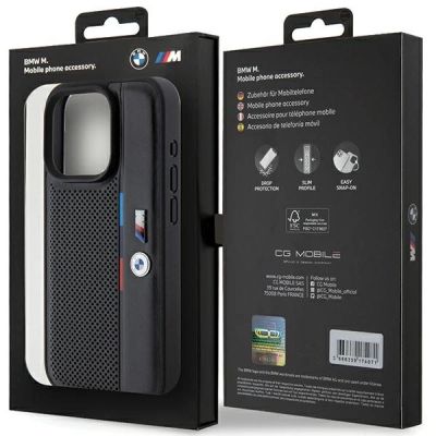 8. Etui BMW Perforated Tricolor Line na iPhone 15 Pro - czarne
