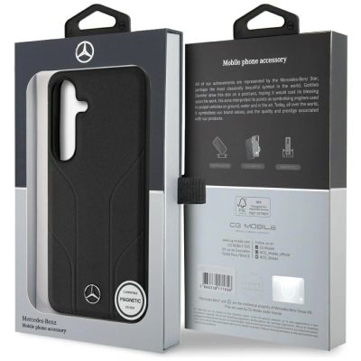 8. Etui Mercedes Leather Debossed Lines MagSafe na Samsung Galaxy S25+ - czarne