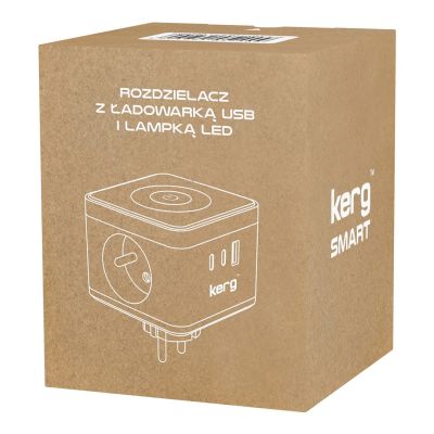 3. kerg smart – kostka zasilająca 2-gniazdowa + ładowarka USB-A+USB-C + lampka LED 16A/250V~