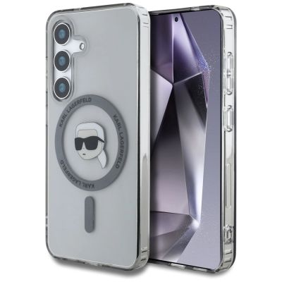 Etui Karl Lagerfeld Button Karl Head Printed Logo MagSafe Samsung Galaxy S25 czarny