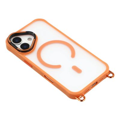 5. Etui na iPhone 17 z regulowaną smyczą Crossbody oraz ramką aparatu pełniącą funkcję podstawki kompatybilne z MagSafe - pomarańczowe