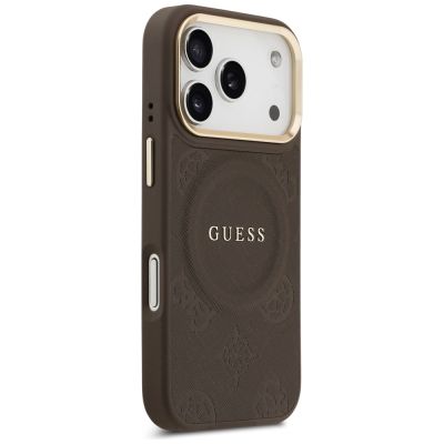 4. Etui Guess Peony Hot Stamp MagSafe na iPhone 17 Pro - brązowe