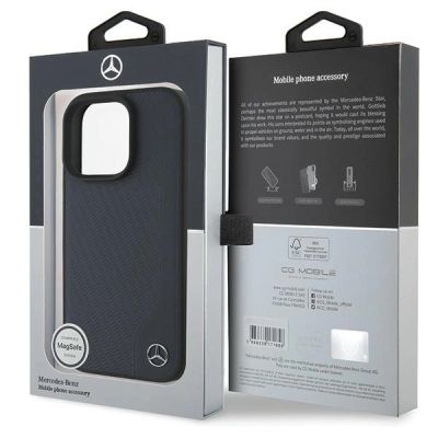 8. Etui Mercedes MB Wood Imitation Leather MagSafe na iPhone 16 Pro Max - granatowe