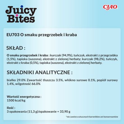7. INABA Juicy Bites O smaku przegrzebków i kraba - przysmak dla kota - 3x11,3 g