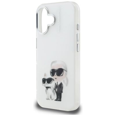6. Etui Karl Lagerfeld IML Aquarelle Karl & Choupette & Logo na iPhone 16 - białe