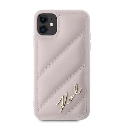3. Etui Karl Lagerfeld Diagonal Quilted Script na iPhone 11 / Xr - różowe