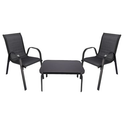 10. Klasyczny zestaw mebli ogrodowych Black Forest tekstylen dwa krzesła + stolik czarny
