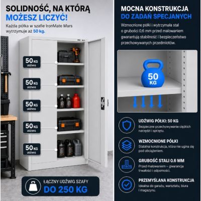 8. Iron Mate Szafa metalowa garażowa MARS 185 x 90 x 45 Szara RAL7035