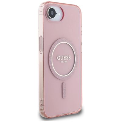 4. Etui Guess IML Glitter Circle MagSafe na iPhone 16e - różowe