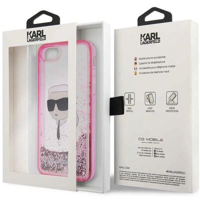 8. Etui Karl Lagerfeld Glitter Karl's Head na iPhone 7 / 8 / SE 2020 / SE 2022 - różowe