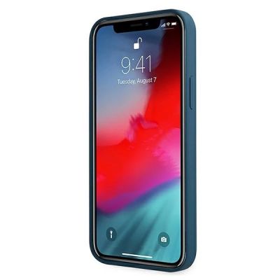 5. Etui Guess Metal Logo Script na iPhone 12 mini - niebieskie