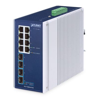 PLANET IP30 Industrial 8-Port Nie zarządzany Gigabit Ethernet (10/100/1000) Aluminium, Niebieski