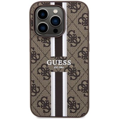 3. Etui Guess 4G Printed Stripes MagSafe na iPhone 15 Pro - brązowe