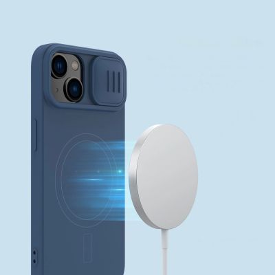 10. Nillkin CamShield Magnetic Silicone Case etui iPhone 14 Plus magnetyczny MagSafe pokrowiec z osłoną na aparat niebieski