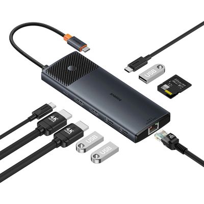 5. Hub USB-C Baseus Metal Gleam II 10w1 HDMI USB-A USB-C RJ45 SD/TF - szary
