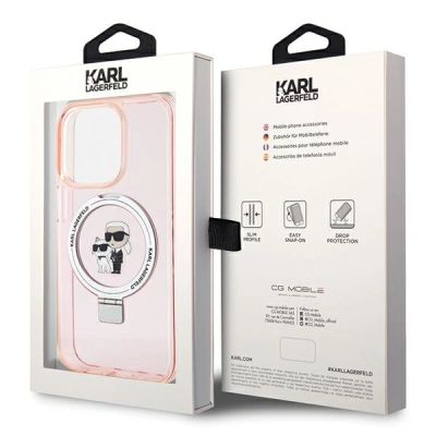 7. Etui Karl Lagerfeld Ring Stand Karl&Choupettte MagSafe do iPhone 15 Pro Max - różowe