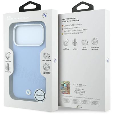8. Etui BMW Sign Inclined Deboss Letters MagSafe na iPhone 17 Pro / 18 Pro - niebieskie