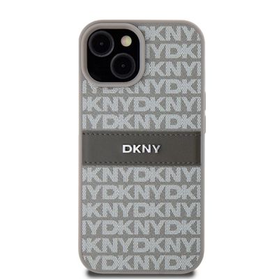 3. Etui DKNY Leather Mono Stripe & Metal Logo na iPhone 15 / 14 / 13 - beżowe