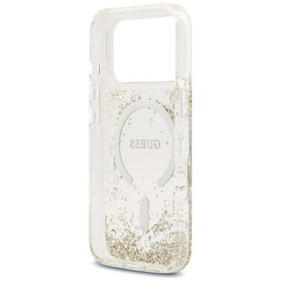 7. Etui Guess Resin Bottom Glitter MagSafe na iPhone 17 Pro - złote