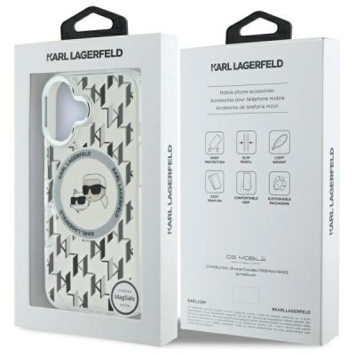 8. Etui Karl Lagerfeld IML Monogram Karl & Choupette Head MagSafe na iPhone 16 - przezroczyste
