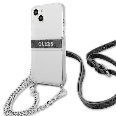 2. Etui Guess 4G Grey Strap Silver Chain na iPhone 13 mini - przezroczyste