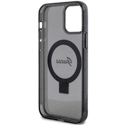 7. Etui Guess Ring Stand Script Glitter MagSafe na iPhone 12/12 Pro - czarne