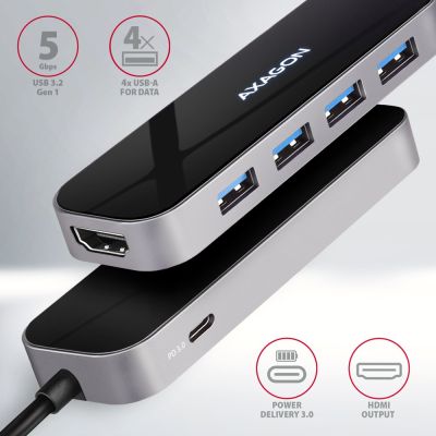 2. Axagon HMC-6H4A stacja dokująca Przewodowa USB 3.2 Gen 1 (3.1 Gen 1) Type-C Czarny, Szary