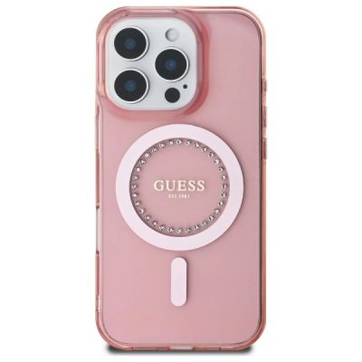 3. Etui Guess IML Rhinestones MagSafe na iPhone 16 Pro Max - różowe