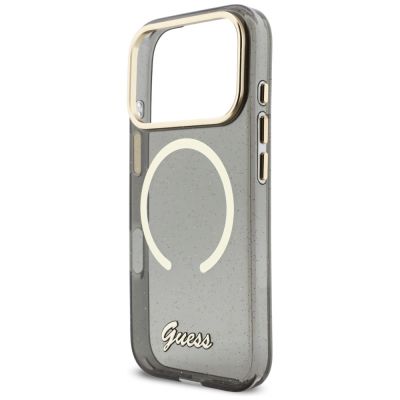 6. Etui Guess IML Glitters Script Strap MagSafe na iPhone 17 Pro - czarne
