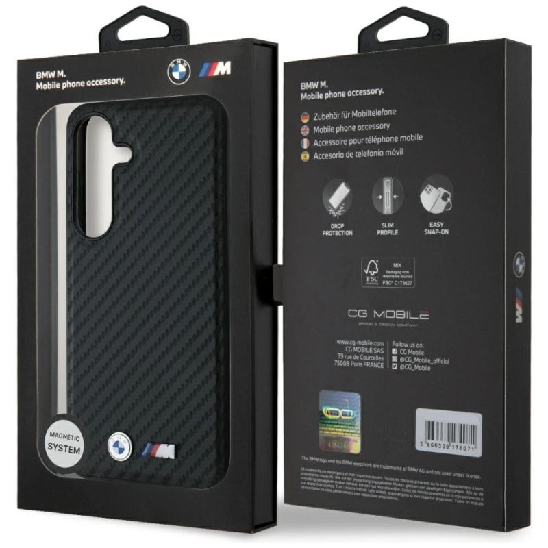 8. Etui BMW Leather Carbon MagSafe na Samsung Galaxy S25 - czarne