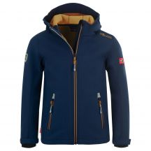 Kurtka softshellowa dziecięca TrollKids Kids Trollfjord Jacket mystic blue/golden yellow softshell granatowa (161-146)