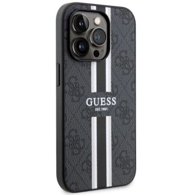 4. Etui Guess 4G Printed Stripes MagSafe na iPhone 14 Pro - czarne