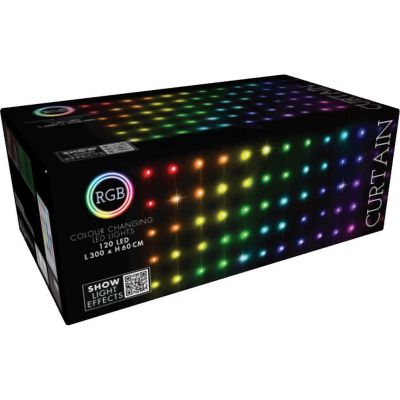 8. LAMPKI CHOINKOWE KURTYNA ŚWIETLNA ZEW/WEW 120 LED 300X60CM Z PILOTEM RGB KOLOR
