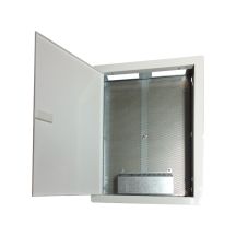Obudowa / szafka lokalowa, multimedialna 500x350x90, podtynkowa, drzwi perforowane, 1 x gn. elektryczne, 14 x gn. Keystone ALANTEC