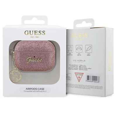 4. Etui Guess Glitter Flake 4G Charm na AirPods Pro 2 - różowe