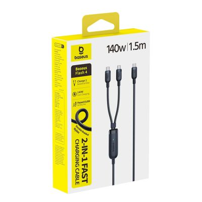 3. Kabel Baseus Flash 4 140W 2w1 USB-C do USB-C + USB-C 1.5 m - czarny