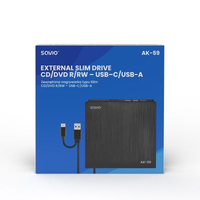 4. SAVIO NAGRYWARKA ZEWNĘTRZNA TYPU SLIM CD/DVD R/RW - USB C/USB-A, AK-59