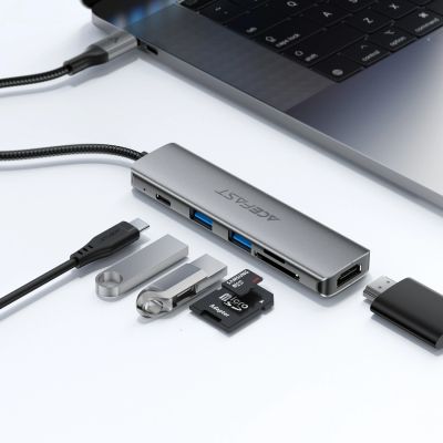 5. Hub USB Acefast J18 stacja dokująca USB-C 6w1 HDMI 4K 60Hz PD90W - szara