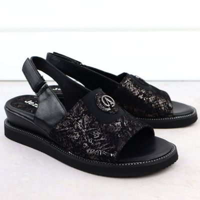 5. Sandały damskie na podwyższeniu z gumą czarne Jezzi  RMR2267-2