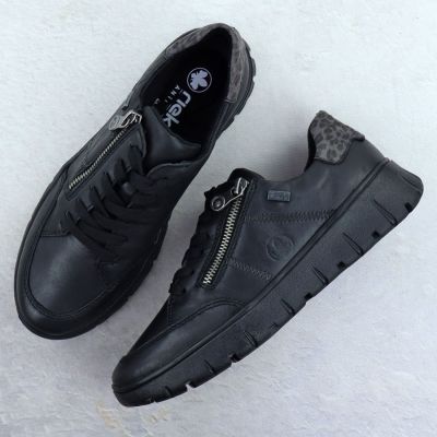 7. Skórzane półbuty damskie sportowe czarne Rieker N1301-01