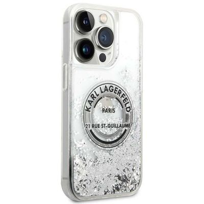 4. Etui Karl Lagerfeld Liquid Glitter RSG na iPhone 14 Pro - srebrne