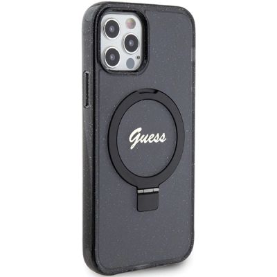 4. Etui Guess Ring Stand Script Glitter MagSafe na iPhone 12/12 Pro - czarne