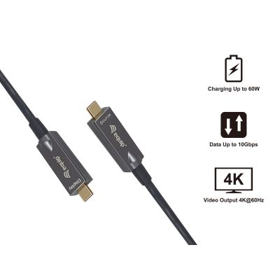 4. Wyposaż Aktywny kabel optyczny USB-C - M/M - 5.0m - PD 60W - 4K/60Hz - 10Gbps - Wideo+Dane+PD