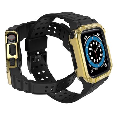 3. Pasek z etui ochronnym Protect Strap Band do Apple Watch 38 / 40 / 41 mm opaska obudowa pancerna - czarny, złoty