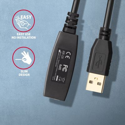 4. Kabel Axagon ADR-220 USB 2.0 A-M -> A-F active extension/repeater cable 20m Czarny