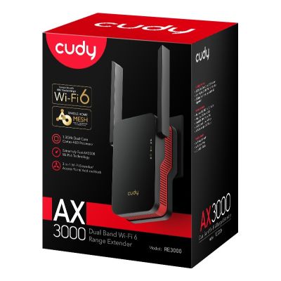 10. Wzmacniacz sygnału WIFI CUDY RE3000 LAN 1xGigabit AX3000 Dual Band Wi-Fi 6 Mesh