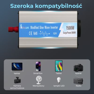 18. Przetwornica napięcia samochodowa 12V, 1500W modyfikowany sinus