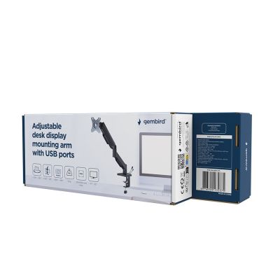 5. GEMBIRD BIURKOWE REGULOWANE RAMIĘ/UCHWYT NA MONITOR Z PORTAMI USB (REGULOWANE), OD 17" DO 32", OBCIĄŻENIE DO 9KG